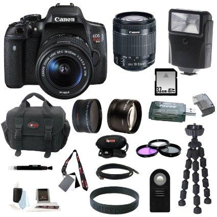 Canon EOS Rebel T6i Digital SLR with EF-S 18-55mm f35-56 IS STM Lens  Slave Flash  58mm Wide Angle and Telephoto Lenses  32GB Deluxe Accessory Bundle