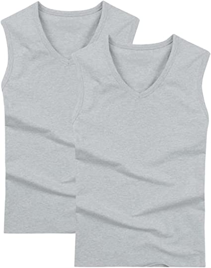 Pishon Men's Sleeveless Tee Shirts Casual V-Neck/Crew Neck Fitted Muscle T-Shirt
