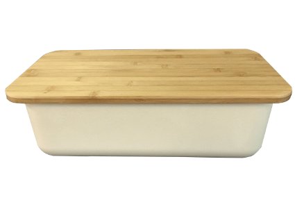 Clean Dezign Bamboo Fiber Bread Box Bin with Cutting Board Lid (Natural White)