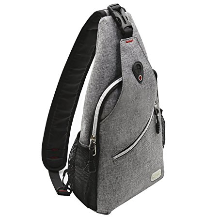 Mosiso Sling Bag, Polyester Water Repellent Durable Chest Shoulder Unbalance Gym Fanny Lightweight Crossbody Sack Satchel Outdoor Hiking Backpack for Men Women Girls Boys Travel Daypack, Gray