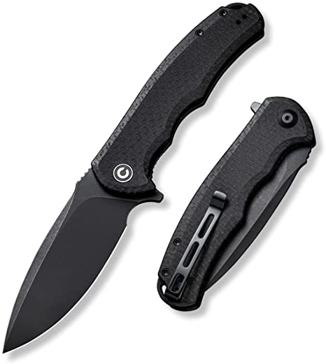 CIVIVI Folding Pocket Knife- Praxis Flipper Liner Lock Knife, 3.75" Black Stonewashed Blade with Micarta Handles, Reversible Clip for Everyday Carry Outdoor Use C803G