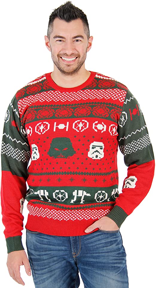 Star Wars Darth Vader Stormtrooper Heads at-at Adult Red Ugly Christmas Sweater