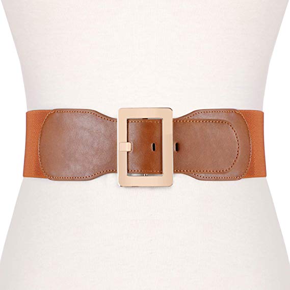 JASGOOD Women Dress Waist Cinch Belt Stretchy Elastic Vintage Belts For Dress With Metal Buckle In 7.5cm