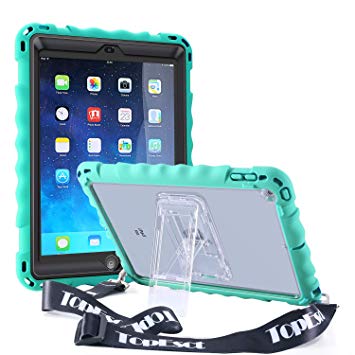 TopEsct Heavy Duty Case for iPad 9.7 2017/2018, Built-in Screen Protector and Kickstand, Full-Body Shockproof Protective Case Cover for iPad 9.7" 2017/2018 5th/6th Generation (Turquoise)