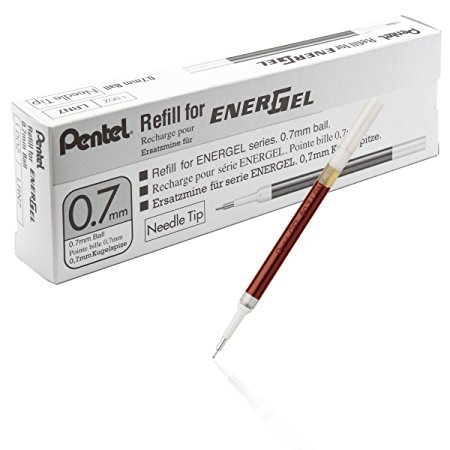 Pentel Refill Ink for EnerGel 0.7mm Needle Tip Liquid Gel Pen, Pack of 12, Red Ink (LRN7-B-12)