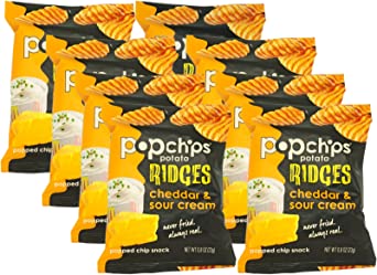 Popchips Ridges Cheddar and Sour Cream Popped Chips, 0.8 Oz (Pack of 8)