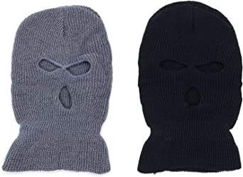 ZONLY 2Pack Knitted 3 Hole face ski mask, Adult Winter Balaclava Warm Knit Full Face Mask for Outdoor Sports Black, 14" x 8" inches