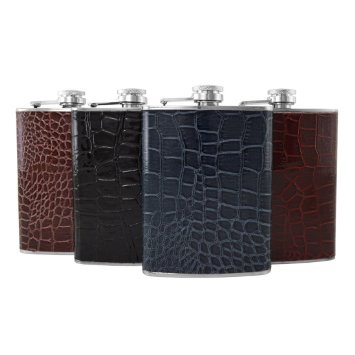 Set of 4 8oz Stainless Steel Flask Wrap with Leather.