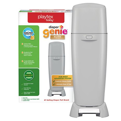 Playtex Diaper Genie Elite Diaper Pail System with Front Tilt Pail for Easy Diaper Disposal, Gray