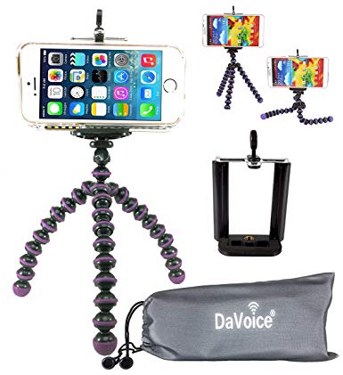DaVoice Flexible Tripod Compatible with iPhone 7 6s 6 5s 5c 5 4s 4 SE 8 X XS XR Galaxy S9 S8 S7 S6 S5 - Bendy Tripod - Cellphone Tripod Adapter - Travel Bag - Mini Lightweight Bendable (Purple/Black)