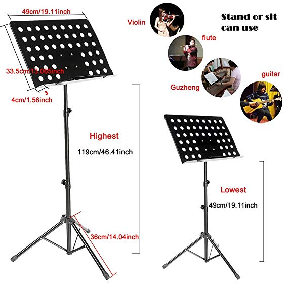 Music Stand, Professional Music Conductor Stand Sheet/Book Tripod Holder with Two Carrying Bags Lightweight Suitable for Violin, Guitar, Flute and Instrumental Performance (original version)