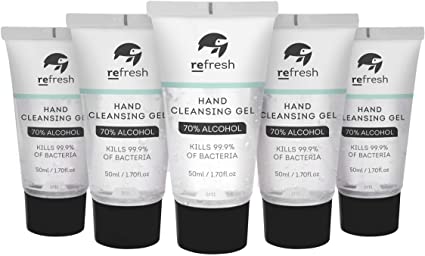 trtl Refresh Moisturising Hand Sanitiser Gel, 70% Alcohol Anti-Bacterial Hand Gel in 50ml x 5 Bottles. Sanitizer Gel for Hands, Kills Germs Fast. (Bundle)