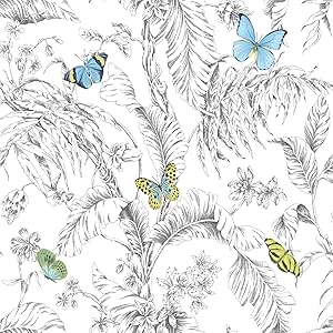 RoomMates RMK11823WP Butterfly Sketch Yellow and Blue Peel and Stick Wallpaper