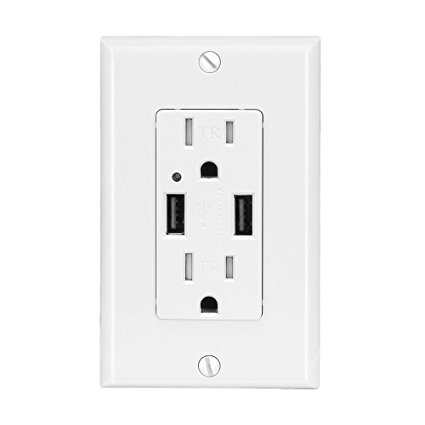 4.2A High Speed Dual Port USB Charger Outlet,Phizli Lighting Control USB Wall Plate Charger ,White
