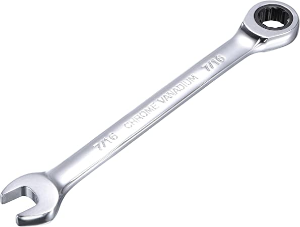 uxcell 7/16 Inch Ratcheting Combination Wrench SAE 72 Teeth 12 Point Ratchet Box Ended Spanner Tools, Cr-V