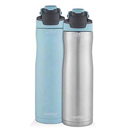 Contigo AUTOSEAL Chill Stainless Steel Water Bottles, 24 oz, SS/Iced Aqua & Iced Aqua, 2-Pack