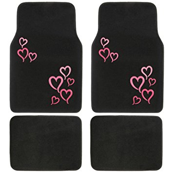 BDK Universal Fit Carpet Floor Mat - (Pink and Red Hearts)