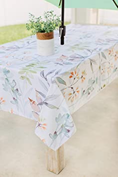 Benson Mills Indoor Outdoor Spillproof Tablecloth for Spring/Summer/Party/Picnic (Botanica, 60" X 84" Rectangular with Umbrella Hole)