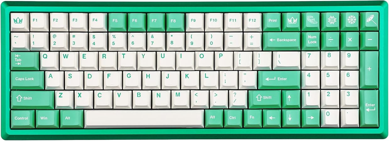 149 Lotus Pond Green White Dye-Sub Keycaps Thick PBT Cherry Profile Key caps for TKL 61 64 68 75 87 96 104 108 GMMK MX Mechanical Keyboard