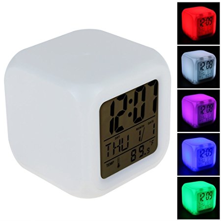 CooCu Colour Change Glowing LED Alarm Clock display Time , Data , Week ,Temperature and Sleeping