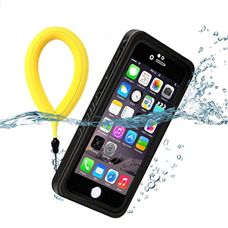 Temdan 33ft/10m Deep Floatable Waterproof Case for iPhone 6/6s with Kick Stand and Float Strap--BLACK/CLEAR
