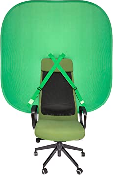 Portable Chair Green Screen Background - Pop Up Greenscreen Backdrop 148 cm - Collapsible Chroma Key Kit with Chair Attachment & Storage Case for Webcam Video Streaming Gaming Conferencing Webinars