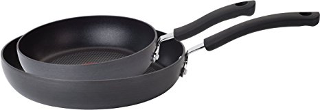 T-fal E918S2 Ultimate Hard Anodized Scratch Resistant Titanium Nonstick Thermo-Spot Heat Indicator Anti-Warp Base Dishwasher Safe Oven Safe PFOA Free Cookware Set, 2-Piece, Gray