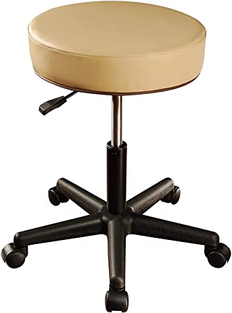 Master Massage Pneumatic Rolling Stool, Heavy Duty Massage Stool with Wheels, Adjustable Height Round Swivel Stool with Pu Leather for Beauty Salon, Spa, Tattoo, Medical, Work Office (Cream)