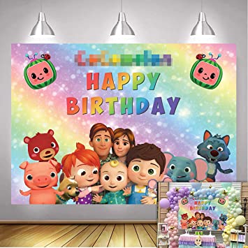 Betta Cartoon Cute Melon Backdrop for Baby Birthday Party Cake Table Background Coco-Melon Family Birthday Backdrop 7x5ft