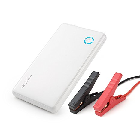 RoyPow 300A Peak Ultra Portable Multifunction Car Jump Starter Battery Charger 6000 mAh Power Bank for Auto Start, Cellphones and USB Port Electrical Devices - Glossy White