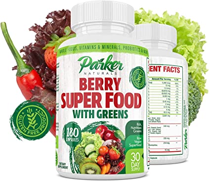 Berry Green Superfood Capsules 180 ct. with Organic Greens & Organic Fruits, Enzymes, Probiotics, Antioxidants, Vitamins, Minerals - Alkalize & Detox - Non GMO, Vegan & Gluten Free