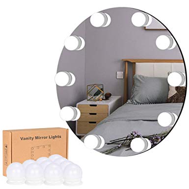 LiveComfort Vanity Lights, Hollywood Style Adjustable Vanity Mirror Lights with 10 Dimmable LED Bulbs, 10 Brightness Modes, 3 Light Colors and USB Power Supply, Mirror NOT Included (White)