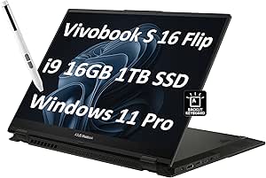 ASUS Vivobook S 16 Flip 2-in-1 Laptop (16" FHD  Touchscreen, Intel 14-Core i9-13900H, 16GB RAM, 1TB SSD, IST Stylus) for Creator, Photographer, Designer, Backlit KB, Win 11 Pro w/AI Copilot, Black