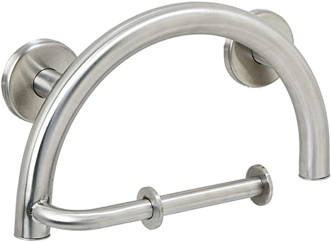 GBS Toilet Paper Holder Grab Bar – Bathroom Mobility and Safety Aid/Standing and Sitting Help for Seniors and Disabled/Semi-Sphere Design/Brushed Nickel