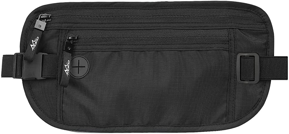 MoKo Secure Travel Money Belt, Undercover Hidden RFID Blocking Travel Wallet, Anti-Theft Passport Fanny Pack for Men & Women