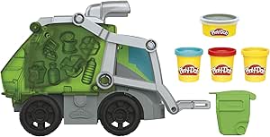 Play-Doh Wheels Dumpin' Fun 2-in-1 Garbage Truck Toy, with Stinky Scented Garbage Compound and 3 Additional Cans, Preschool Toys for 3 Year Old Boys and Girls and Up, Non-Toxic (Amazon Exclusive)