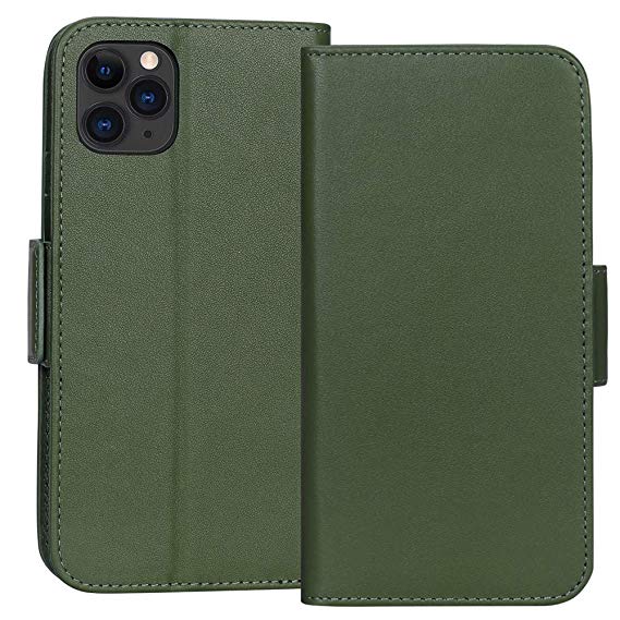 FYY Case for iPhone 11 Pro 5.8”, Luxury [Cowhide Genuine Leather][RFID Blocking] Wallet Case, Handmade Flip Folio Cover with [Kickstand Function] and[Card Slots] for iPhone 11 Pro 5.8” Green