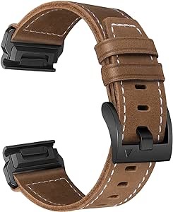 TRUMiRR Watch Band for Fenix 7/6 Pro / 5 Plus, 22mm Leather Quick Release Easy Fit Watch Bands Stainless Steel Adapter Strap for Garmin Forerunner 965 / Epix Gen 2 47mm / Instinct 2