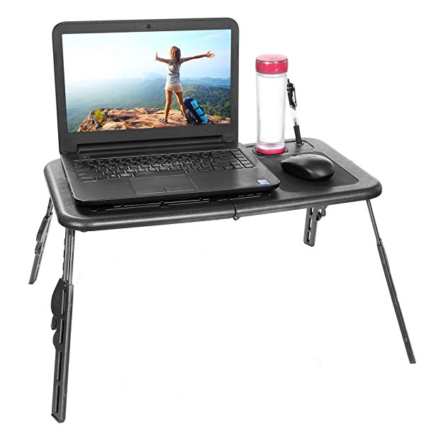 F&D Portable Folding Laptop Desk Stand with Adjustable Legs, 2 Cooling Fans and USB Port, Multi-Functional Laptop Cooling Pad, Black