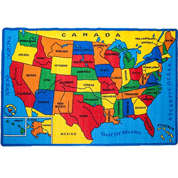 Kids Rug Usa Map Area Rug 8 x 11 Non Slip Gel Backing size approximate: 7' feet 2" inch by 10' ft (7'2" X 10')