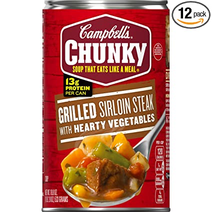 Campbell's Chunky Grilled Sirloin Steak & Hearty Vegetables Soup, 18.8 oz. Can (Pack of 12)