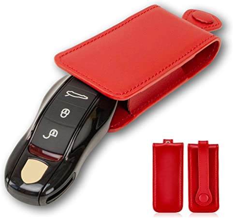 AeroBon Real Leather Key Cover / Leather Key Chain Compatible with Porsche Key Fob (Red)