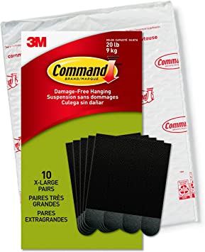 Command 20 lb X-Large Picture Hanging Strips, 10 Pairs Black Command Strips Heavy Duty Picture Hanger