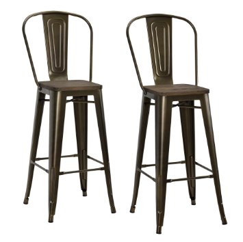 DHP Luxor Metal Bar Stool with Wood Seat (Set of 2), 30", Antique Bronze
