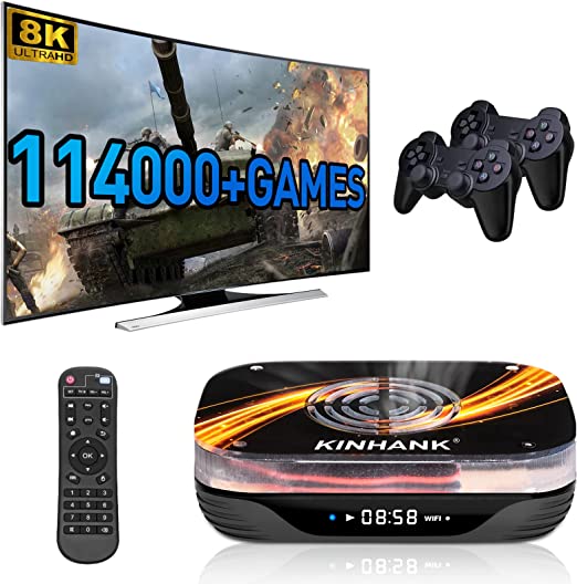 Kinhank Super Console X3 Plus Retro Video Game Consoles Built-in 114000  Games, Android TV 9.0/CoreELEC/Emuelec 4.5 Game System, S905X3 Chip, 8K UHD Output,2.4G/5G, BT 4.0, USB 3.0