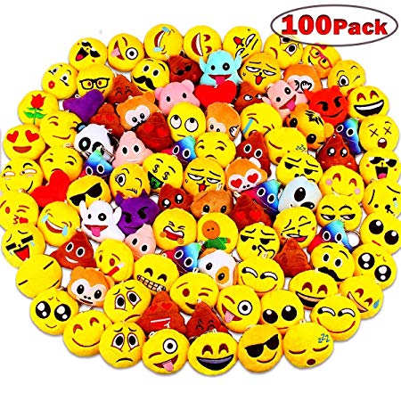 Emoji Party Supplies, Dreampark Emoji Keychain 100 Pack Mini Emoji Plush Pillows for Kids Birthday Party Favors/Valentines Gifts, 2" Set of 100