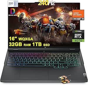 Lenovo Legion Pro 5 Gaming Laptop 16" WQXGA 240Hz (500nits 100% DCI-P3 HDR400) AMD 16-Core Ryzen 9 7945HX (&gt;i9-14900HX) 32GB RAM 1TB SSD GeForce RTX 4070 RGB Backlit Rapid Charging Win11 + HDMI Cable