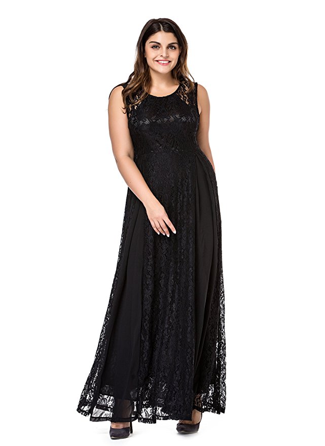 ESPRLIA Women's Plus Size Lace Sleeveless Evening Party Formal Maxi Dress