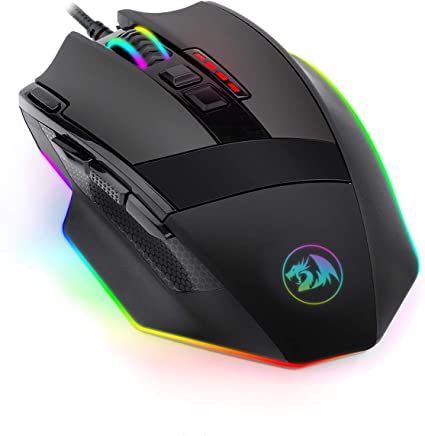 Redragon M801 PC Gaming Mouse LED RGB Backlit MMO 9 Programmable Buttons Mouse with Macro Recording Side Buttons Rapid Fire Button for Windows Computer Gamer (Wired, Black)