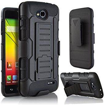 LG Optimus L90 Case, Starshop LG Optimus L90 [T-Mobile] Hybrid Full Protection High Impact Dual Layer Holster Case with Kickstand and Locking Belt Swivel Clip Black
